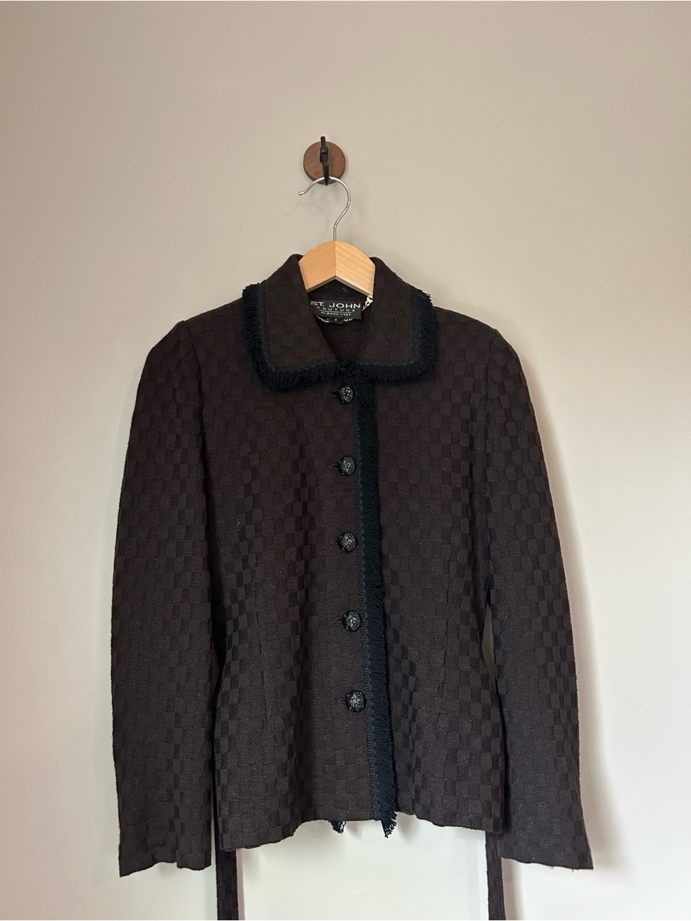 St. John Collection Black Textured Knit Fringe-Trim Jacket